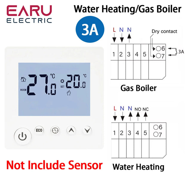 AC90V-240V 3A 16A Water Electric Floor Heating TRV House Room Thermostat Temperature Controller Digital LCD Display Wall Mounted