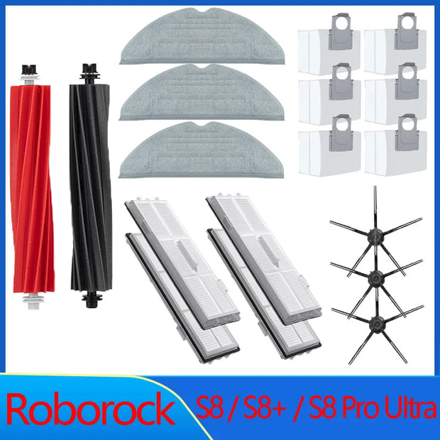 Roborock S8 S8 Pro Ultra S8+ Spare Parts DuoRoller Main Side Brushes Mop Cloths HEPA Filters Dust Bags Accessories