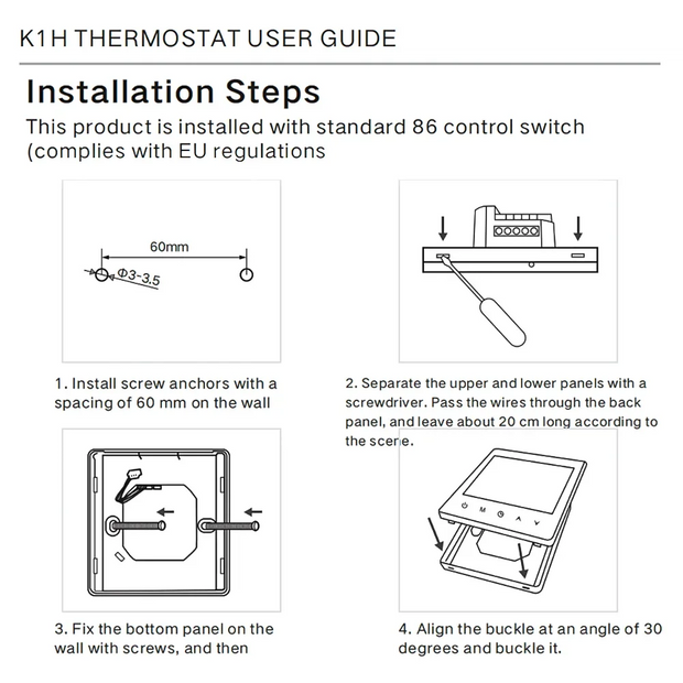 AC90V-240V 3A 16A Water Electric Floor Heating TRV House Room Thermostat Temperature Controller Digital LCD Display Wall Mounted